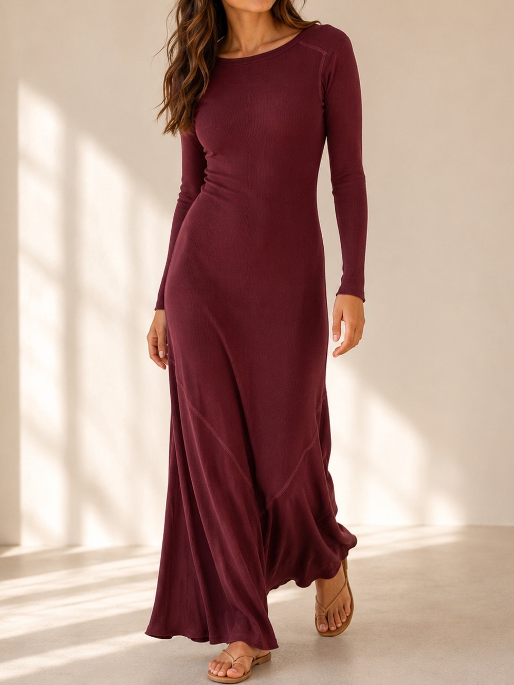 Bass Women's Long Sleeve Maxi Dress in Burgundy